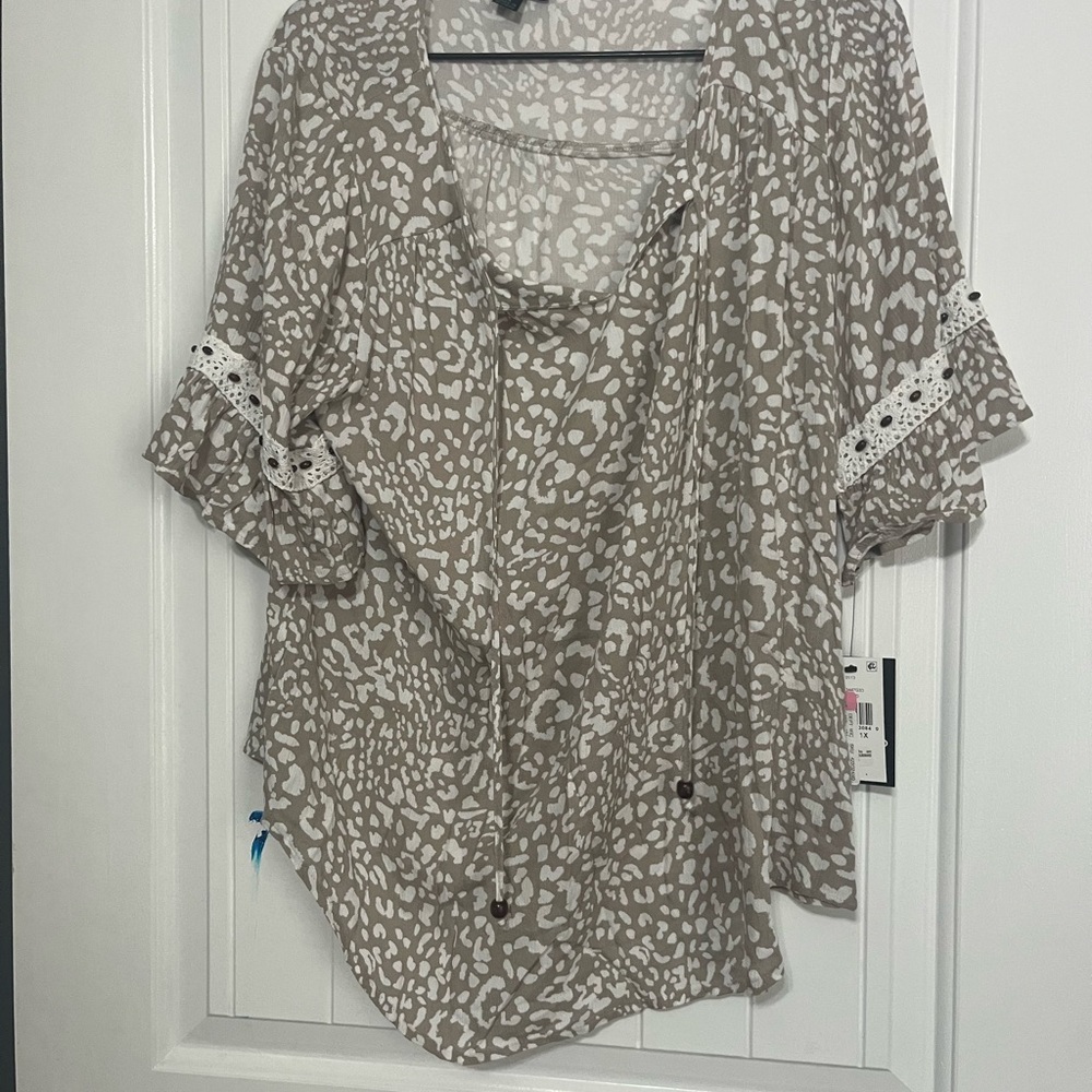 Tan Asymmetrical 3/4 Sleeve Blouse